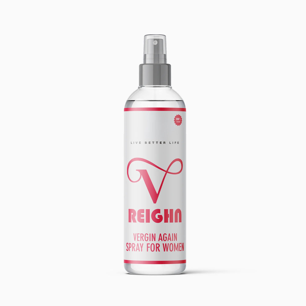 Spray bottle labeled 'REIGN' on a white background